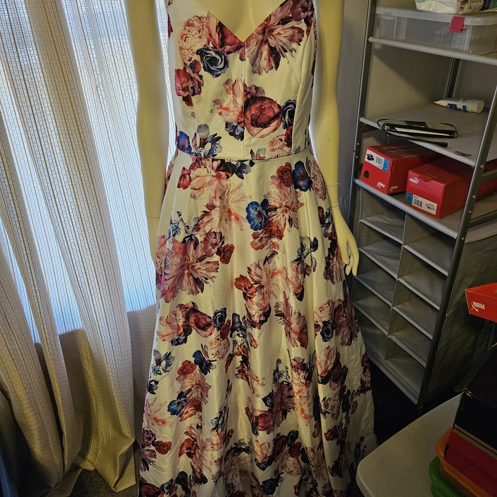 Elegant Floral Maxi Dress in Cream and Red